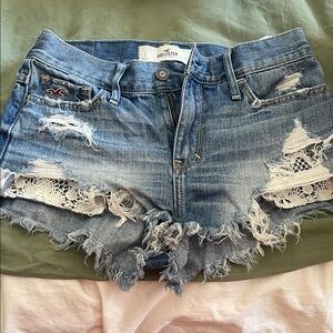 Hollister Women's Blue Distressed Jean Shorts